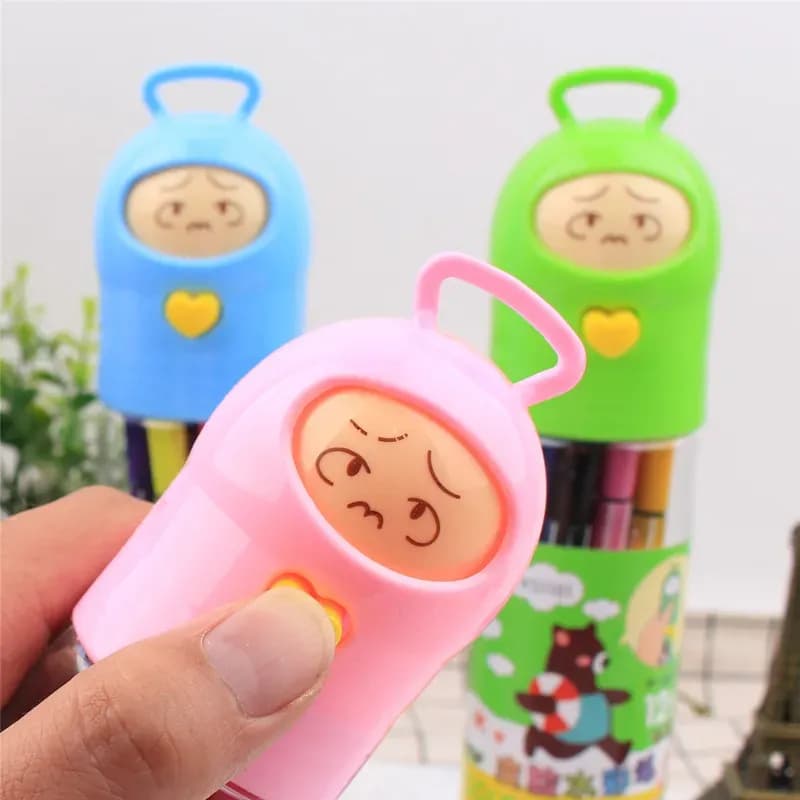Image of Creative Face Changing 24 Color Watercolor Pen - Cute Fine Art Painting Color Pen Set - Washable Watercolor Pen With Amazing Face Box
