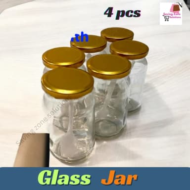 Super clean Glass Jar Kacher jar 500gm 04 Pieces Set for Kitchen Dining Glassware Food container