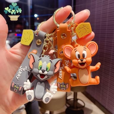 TOM & JERRY Cute Keychain, trendy cartoon keychain accessory, bag pendant keyring for students