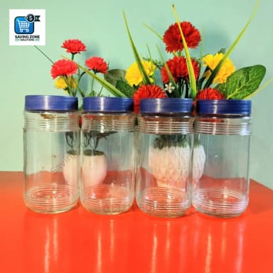 4 Pcs 500 ml Glass Jar with Blue Lid Glass Jar for Kitchen Glass Jar Container Elegant Durable Glassware Food Storage Solution