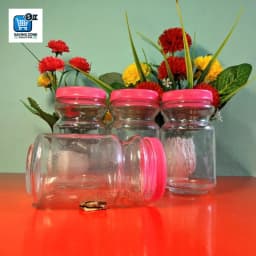 500ml Pink Cap Ring Glass Jar Set of 4 Airtight Storage Stylish Design Thumbnail 2