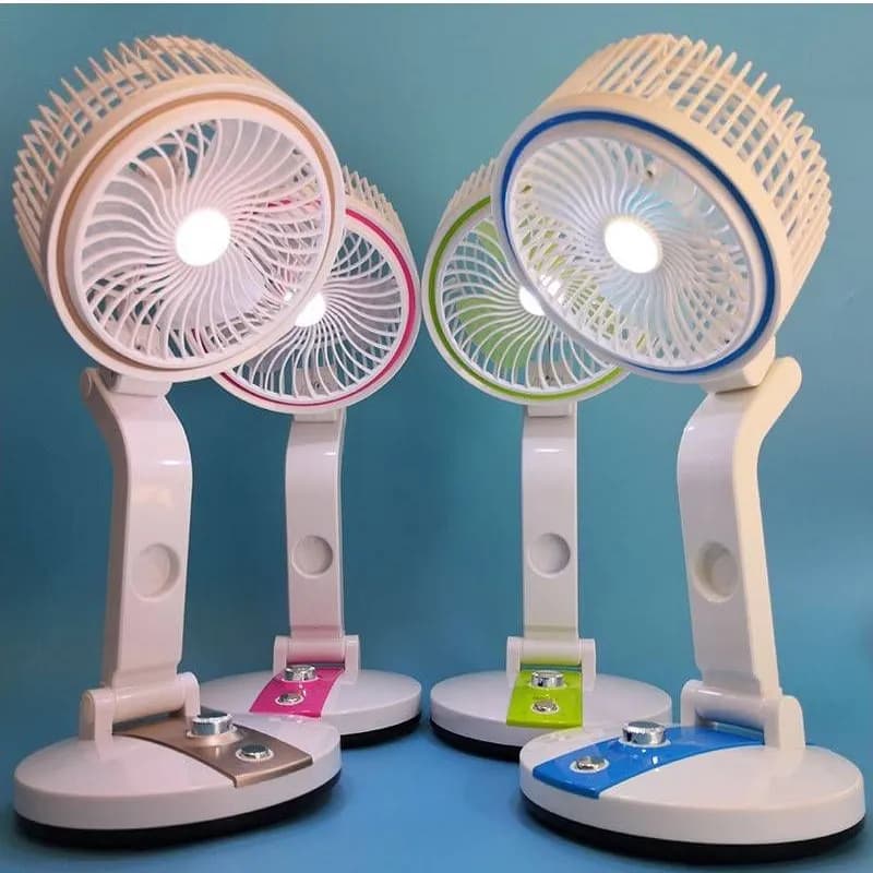 Image of Rechargeable Mini 360 Degree Folding Table Lamp Built In Battery Desktop Fan Desk Light USB Rechargeable Folding Fan with LED Light
