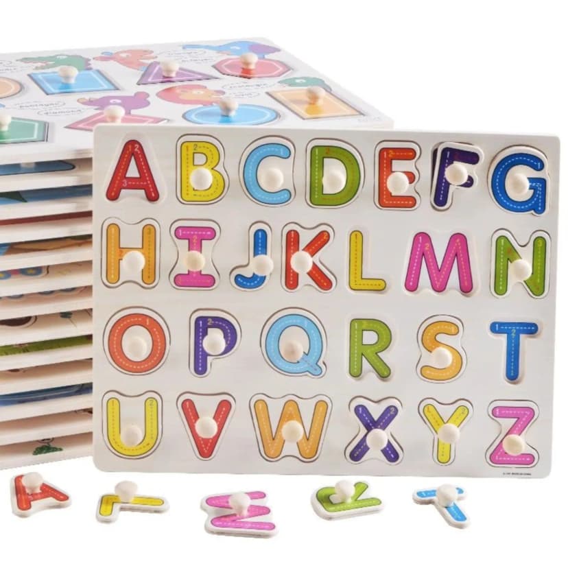 Image of Wooden 3D Peg Puzzle English Alphabet Set - Montessori Smart Educational Toy For Children