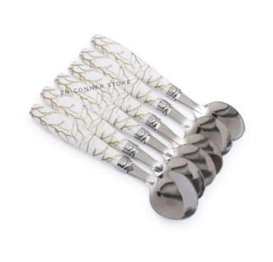 Stainless Steel Tea Spoon And Fork Spoon Set Pack of 6 With Ceramic Design Plastic Handel 6 PIECES SET