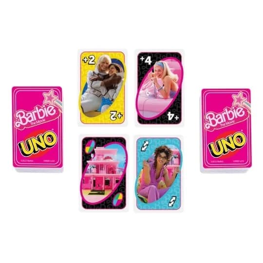 Image of Mattel UNO Barbie The Movie Game Cards Family Fun Games Movie Night, Party and Travel Games