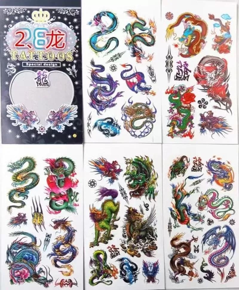 Image of Premium Quality Tattoo Sticker For Men Women Children - Waterproof 3D Temporary Tattoo Sticker Book Flower Animal Dragon Unique Designs - Cute DIY Gift