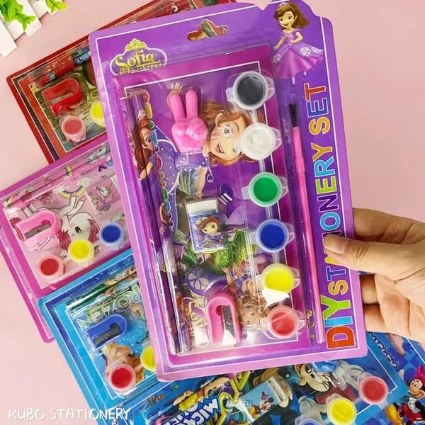 Image of 9002 stationery set 8 in 1 school supplies birthday party gift set multi-color watercolor drawing book set