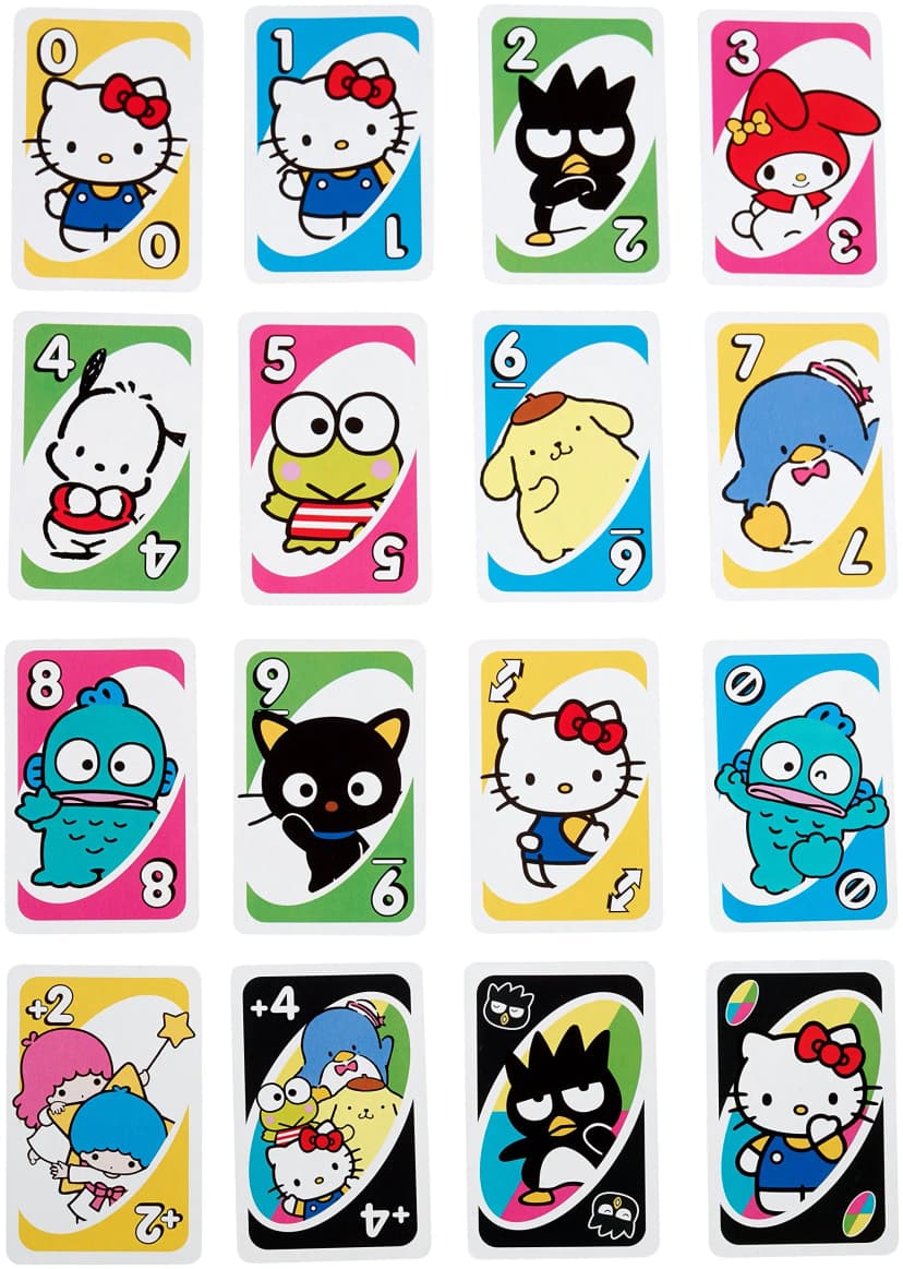 Image of Mattel UNO Hello Kitty Card Game for Family & Friends Night Featuring Tv Show Themed Graphics and a Special Rule for 2-10 Players
