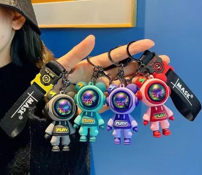 Image of Cartoon Lightning Bear Keychain Cute Astronaut Bear Doll Keyring Bag Pendant Couple Car Keyholder