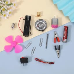 Science Box With Plastic Box Includes Fan, Compass, Light, Battery Electric Circuit Motor School Set 12 Pieces Electronic Science Project Kit for Kids Interesting Project for kids, dr Light Control Fan Circuit Science Diy Kit Educational (Big) Thumbnail 2