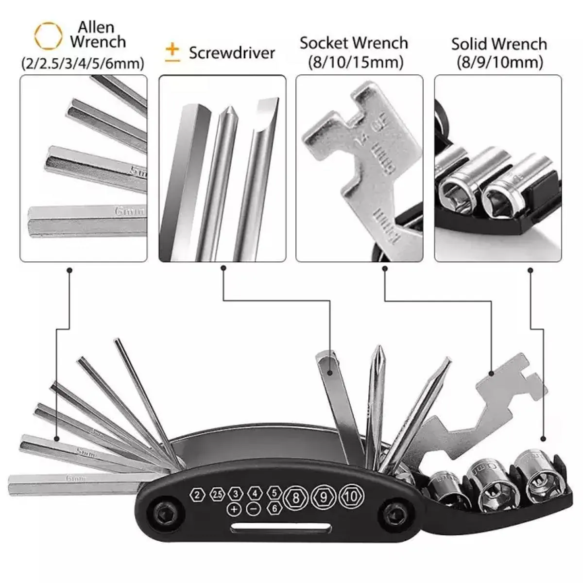 Bicycle Repair Kit Multi Tool Repair Bicycle Tool Kit 16 in 1 thumbnail 2