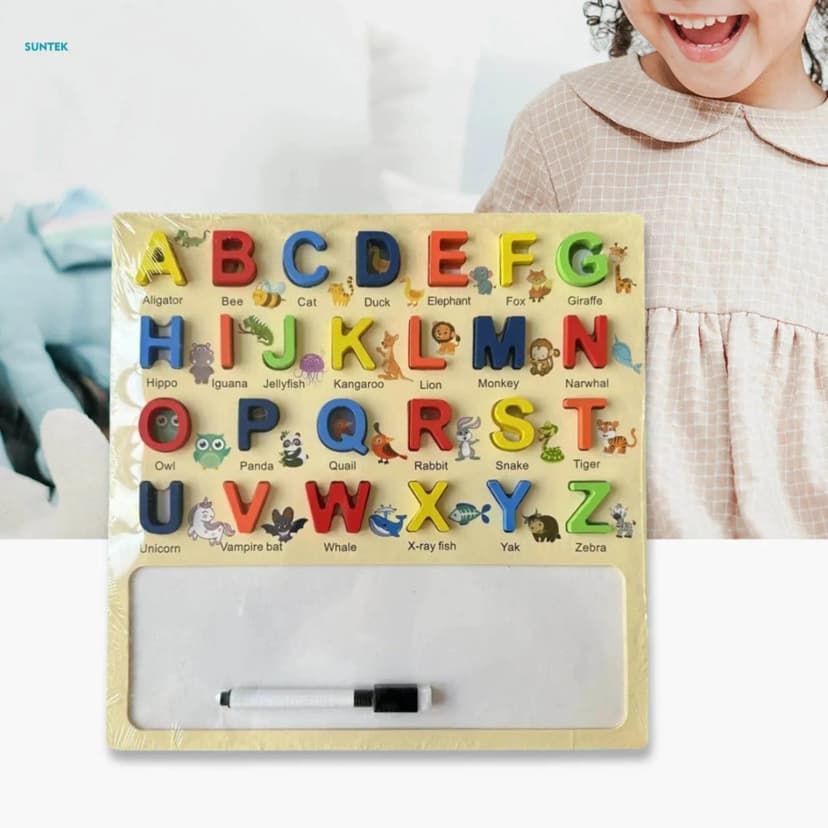 Image of Wooden English Alphabet Puzzles With Sensory Board Toy Birthday Holiday Gift Early Educational