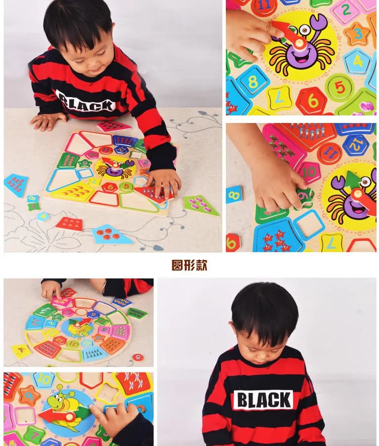 Image of 30CM Wooden Large Shape Matching Disassembling Alarm Clock Know Basic Life Skill Preschool Early Education Children Wooden Toys Basic & Life Skills Toys