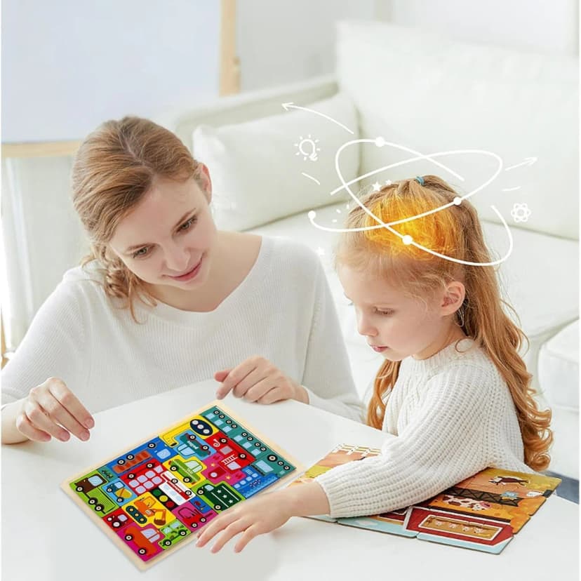 Image of Wooden Puzzle Kids Toy Wood Jigsaw Puzzles Cartoon Vehicle Baby Learning Educational Tool