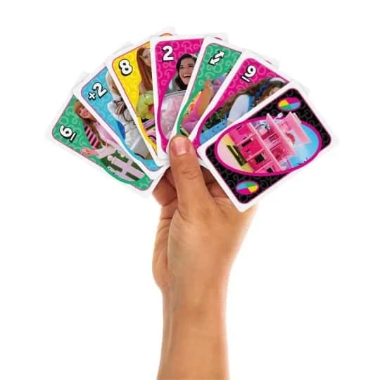 Image of Mattel UNO Barbie The Movie Game Cards Family Fun Games Movie Night, Party and Travel Games
