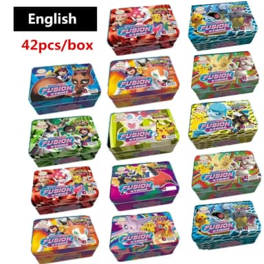 42Pcs Pokemon Cards Iron Metal Box Toys Battle Game Scarlett & Violet Paldean Fates pk40