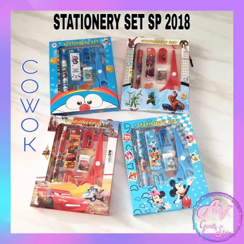 Image of 9 Pcs Stationery Set Kit Students Drawing Pencil Ruler Eraser Sharpener Ballpoint Pen Scissors Stationery Set Tools Gift