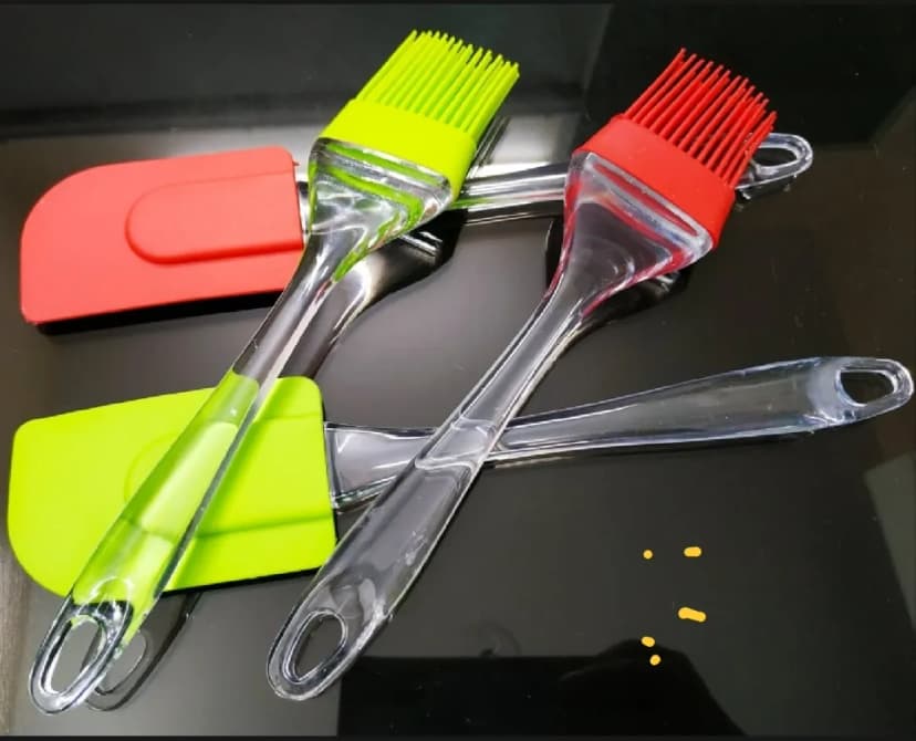Image of 2 PCS Set Silicone Spoon and Oil Brush Durable Heat Resistant Kitchen Utensils