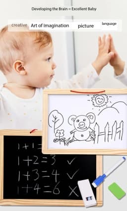 Double sided white board black board with magnetic wooden alphabet, chalk, eraser, marker and special magnetic tangram - smart tool for children learning Thumbnail 3