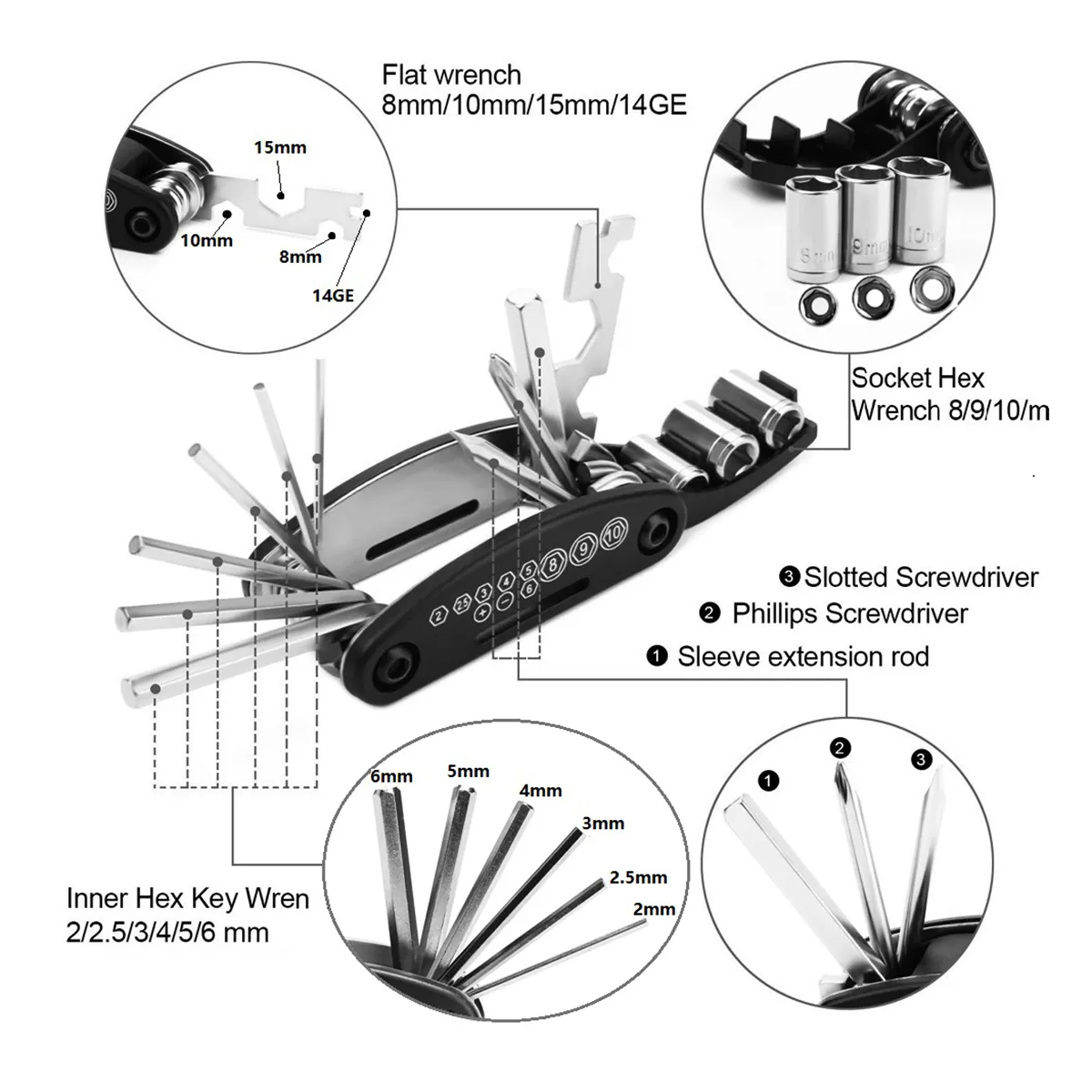 Bicycle Tools 16 in 1 Multi Function Bike Bicycle, Mechanic Repair Tool Kit (made in Shanghai ) thumbnail 3
