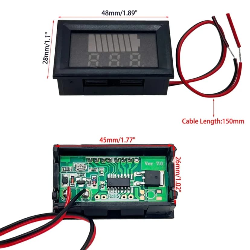 Image of Battery Charge Level Indicator 12V 24V 36V 48V 60V 72V Lithium Battery Capacity Meter Tester With LED Voltmeter for Cars Motorcycles Etc