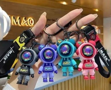 Cartoon Lightning Bear Keychain Cute Astronaut Bear Doll Keyring Bag Pendant Couple Car Keyholder