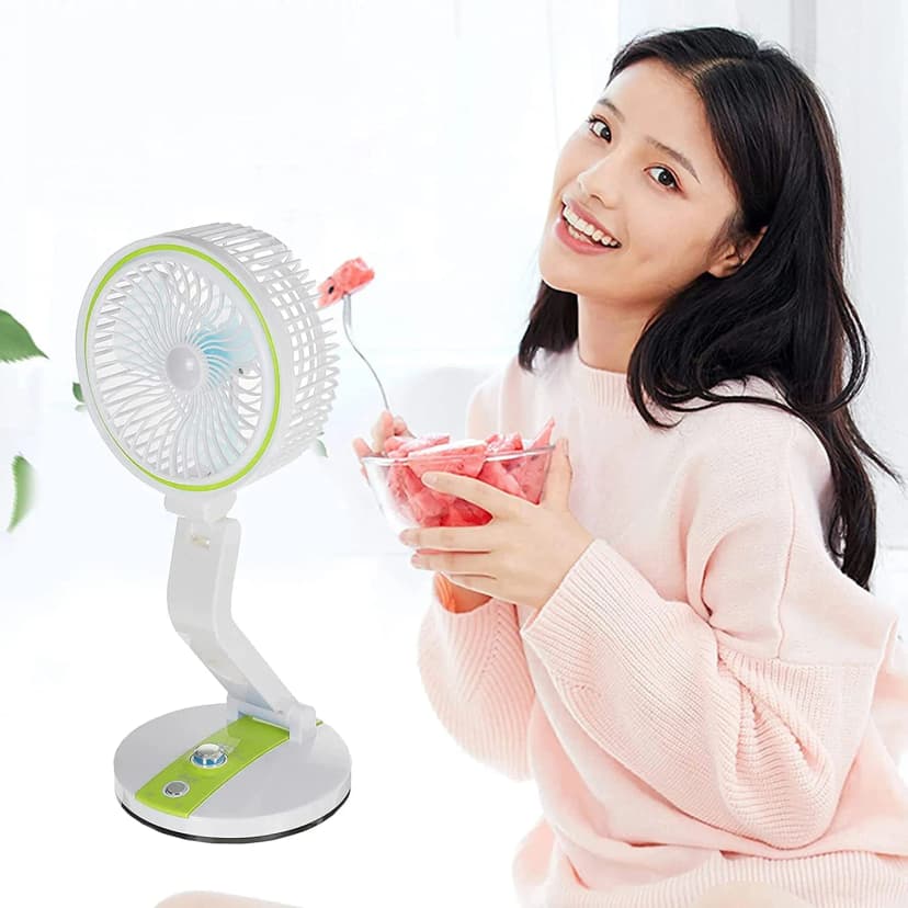 Image of Rechargeable Mini 360 Degree Folding Table Lamp Built In Battery Desktop Fan Desk Light USB Rechargeable Folding Fan with LED Light