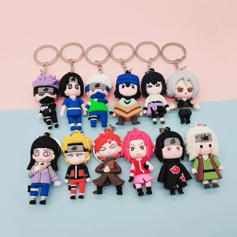 Image of Anime Naruto Keychain Fashion Jewelry Cartoon Figure 5CM PVC Keyring Uzumaki Kakashi Action Figures for Men Women Bag Pendant