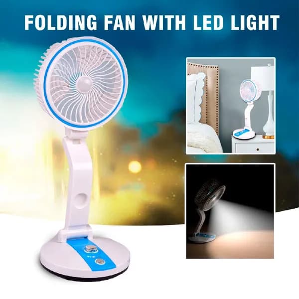 Image of Rechargeable Mini 360 Degree Folding Table Lamp Built In Battery Desktop Fan Desk Light USB Rechargeable Folding Fan with LED Light