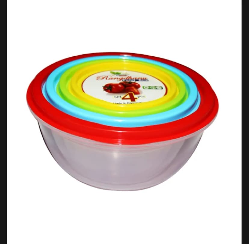 Image of Transparent Plastic Rainbow Food Storage Box Container With Lid 4pcs Set