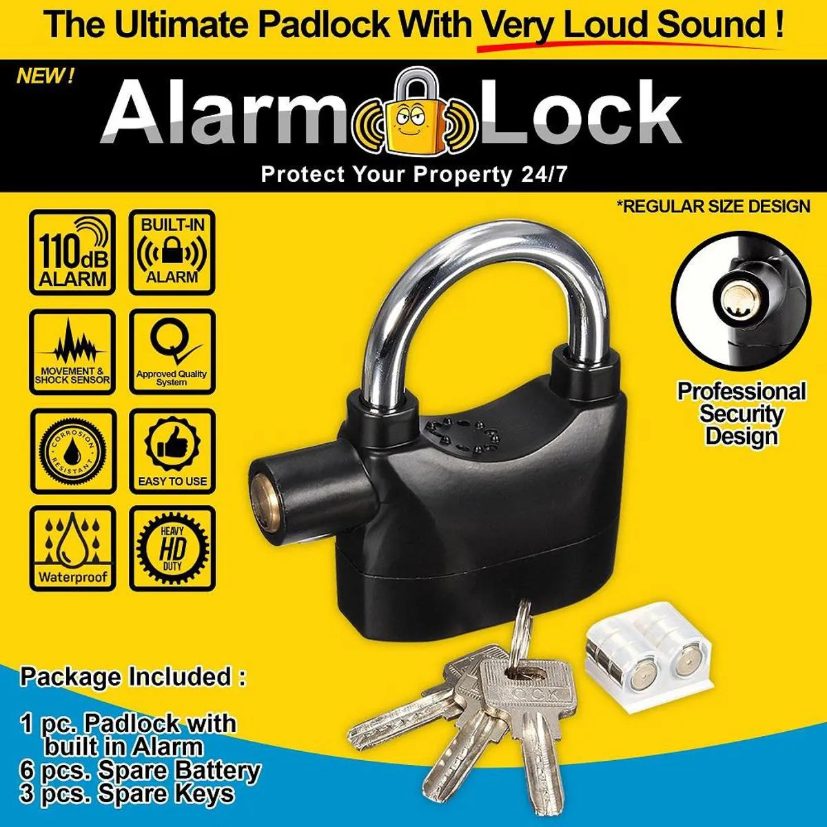 Tuch Alarm Padlock for Anti Theft Alarm Lock for Shed Garage Bike Motorbike Door Car Padlock Safety Lock Black