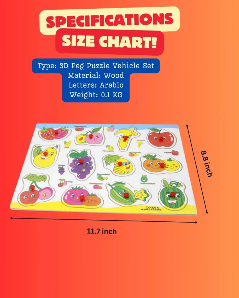 Image of Wooden 3D Peg Puzzle Fruit Set - Montessori Smart Educational Toy For Children