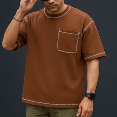 Contrast Stitch Oversized Drop Shoulder T-shirt
