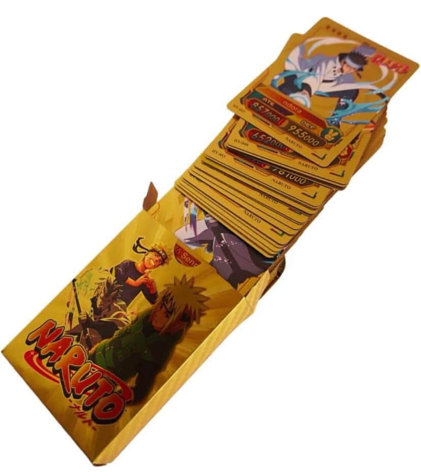 Image of 55 Pcs Naruto Gold Plastic Waterproof Cards - Anime Playing Golden Card Deck Pack With Minato, Itachi, Sakura, Kakashi - Merchandise Gift for Adults - 55 Pieces of Cards in 1 Box