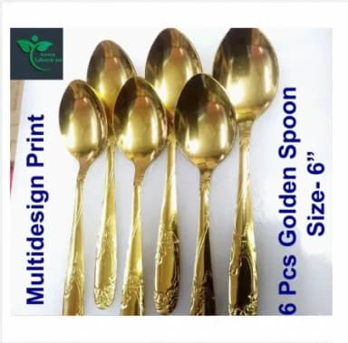luxury gold color 6pcs set 6inch tablespoon stainless steel spoon