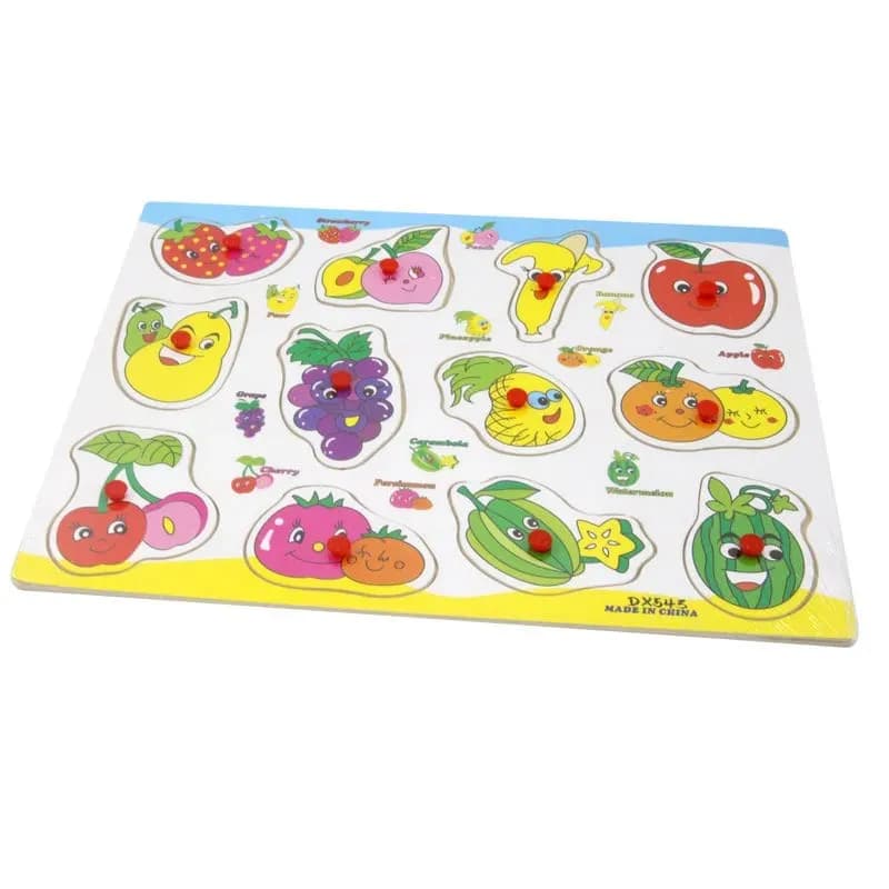 Image of Wooden 3D Peg Puzzle Fruit Set - Montessori Smart Educational Toy For Children