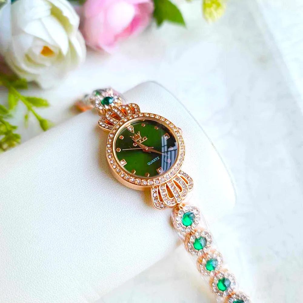 Luxury Diamond Ladies Quartz Wrist Watch Premium quality stylist colorful stone ladies watch 6