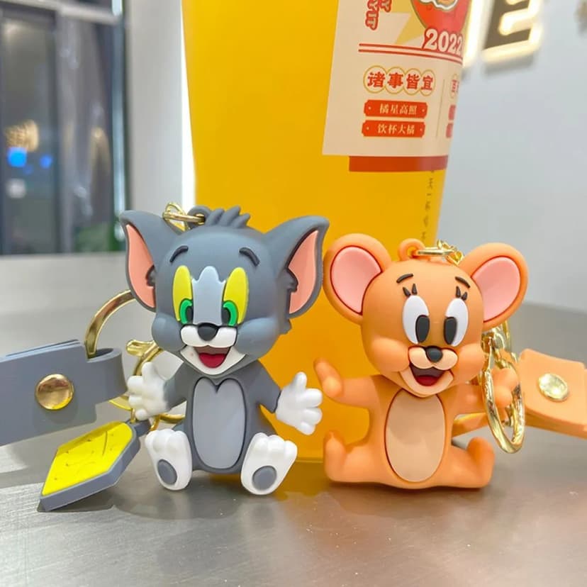 Image of TOM & JERRY Cute Keychain, trendy cartoon keychain accessory, bag pendant keyring for students