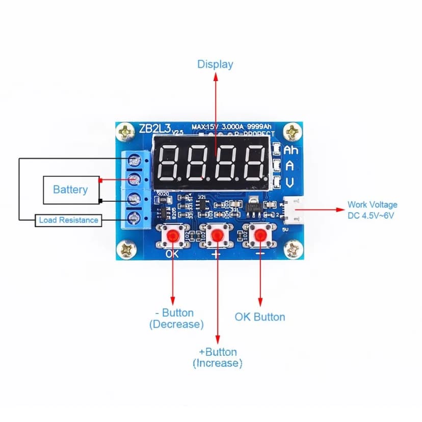 Image of ZB2L3 HW Battery Capacity Tester LED Digital Display 1 2V 12V 18650 Lithium Battery Power Supply Test Resistance Lead acid Capacity Discharge Meter