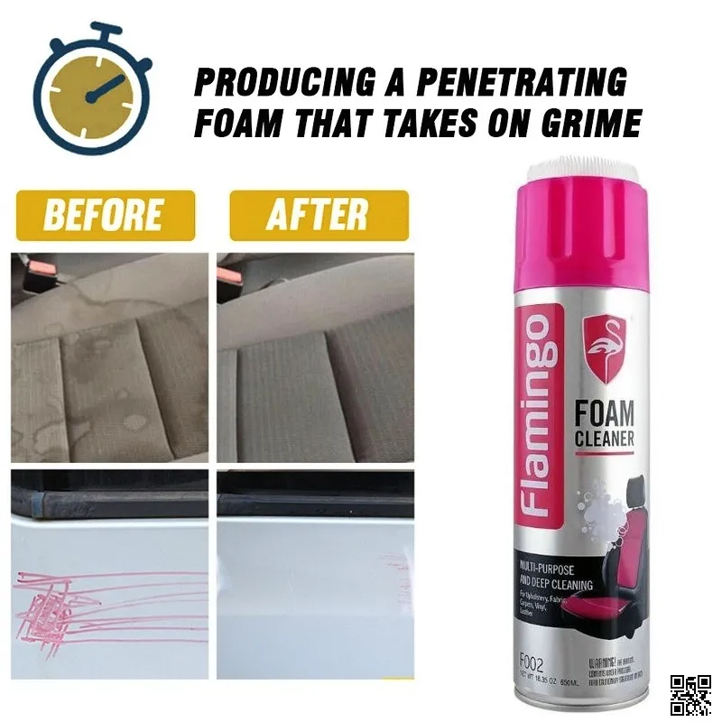 Flamingo Multi Purpose Foam Cleaner with Brush 650 ml Dry Wash Foam Cleaner Spray 3