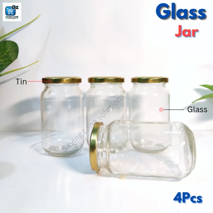 Image of 500 ml 4 Piece Fully Airtight Glass Jar Set for Kitchen and Dining Food Grade Glass Containers with Durable Steel Lids