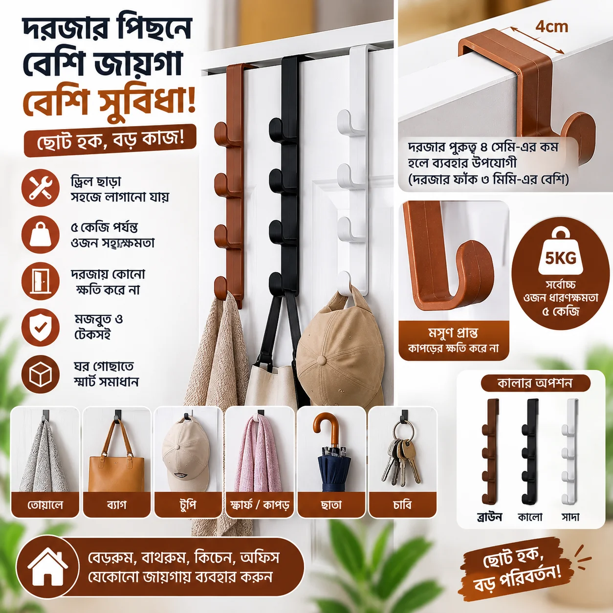 1Pcs Door Hanger Home Storage Organization Hooks 2