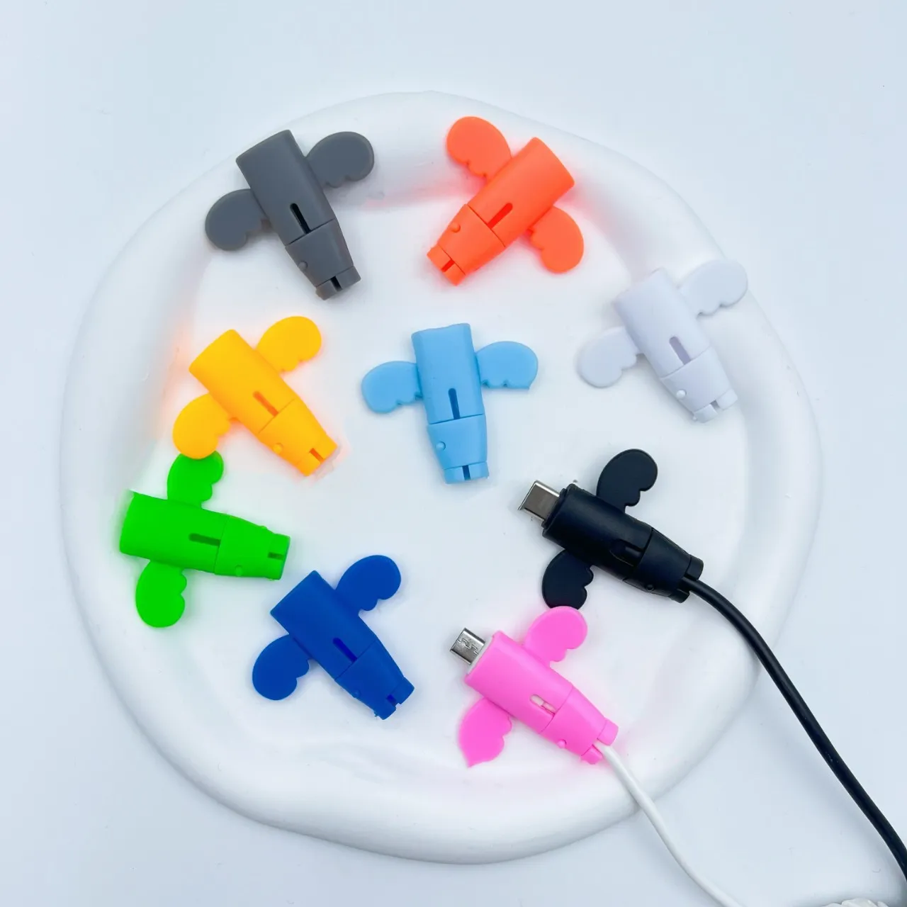 2 Pcs Little Angel Data Cable Connector Protective Cover anti-Breaking Elastic Charger Cable Saver for Data Charging Cables safety 1