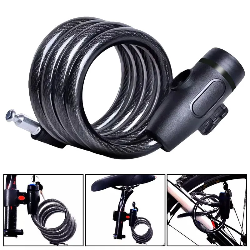 Bicycle Anti Theft Lock MTB Road Bike Chain Lock Outdoor Basikal Security Kunci Spiral ring Lock basikal kunci 2 Key 3