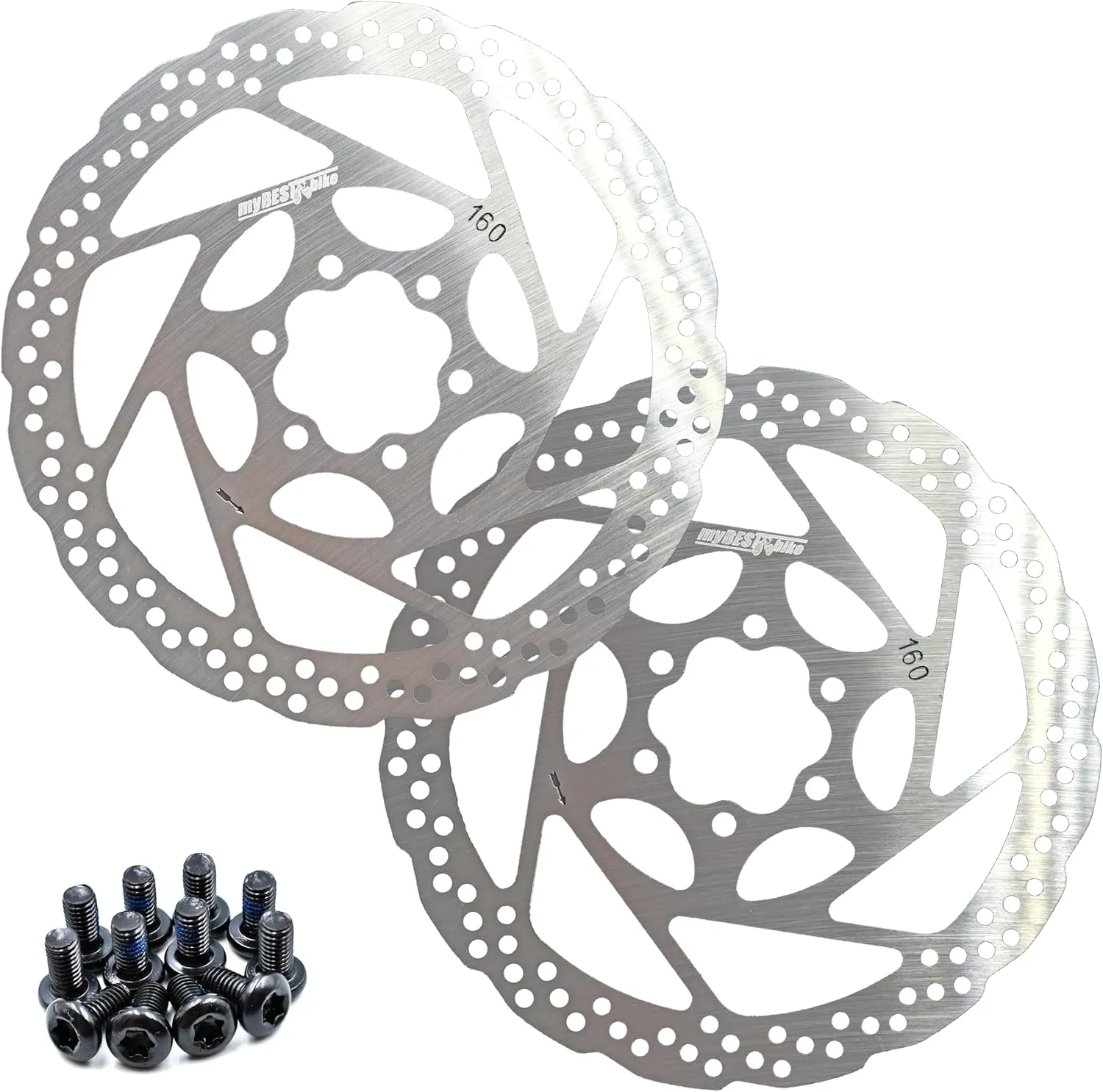Brake Rotor Bike Disc 160 mm 2 Pack Stainless Steel Bicycle Rotors With 12 PCS T25 M5x10mm Screws For Bike Mountain Bike MTB BMX 1
