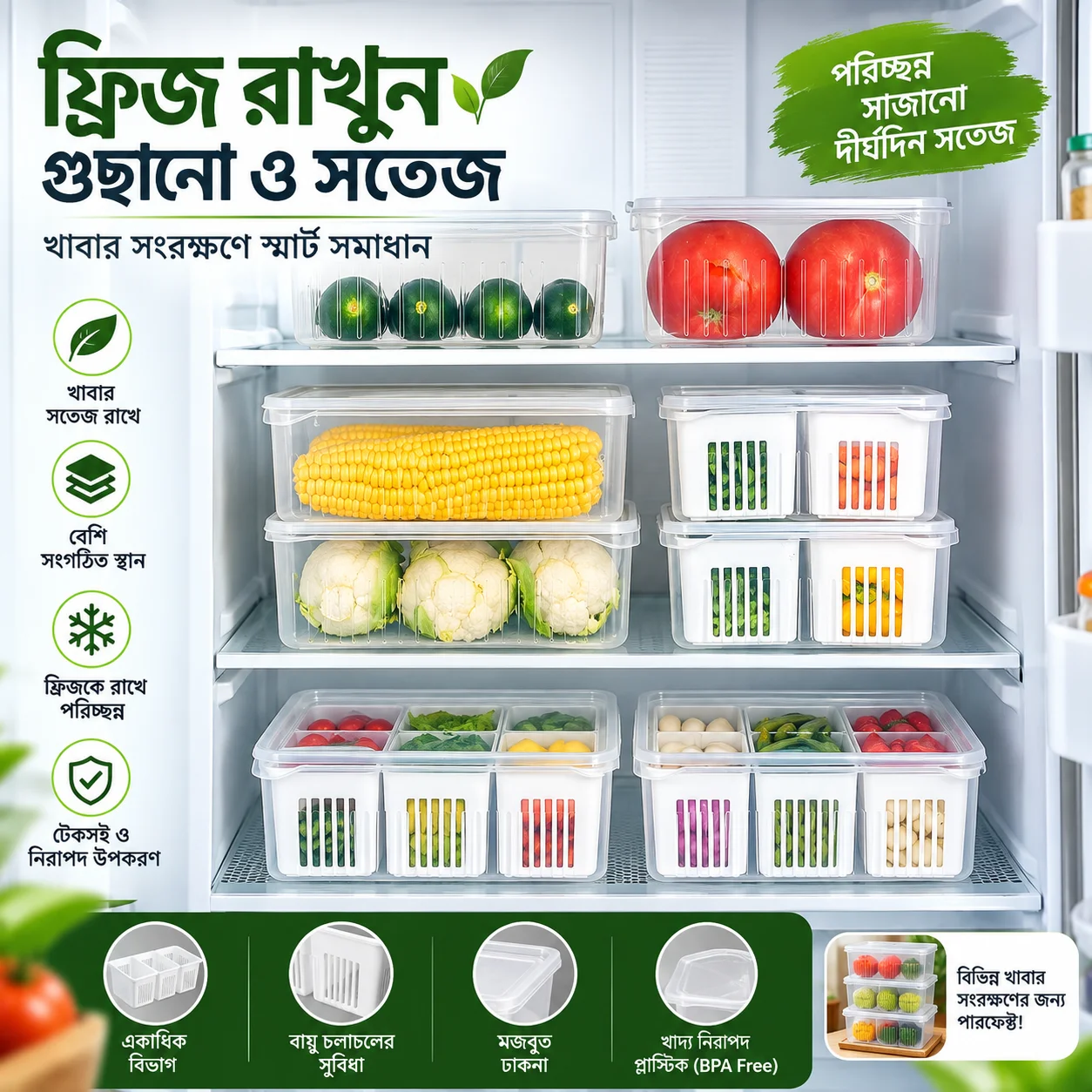 6 grid fridge storage box, Refrigerator Storage Box 6 Grids, Freeze storage box 4