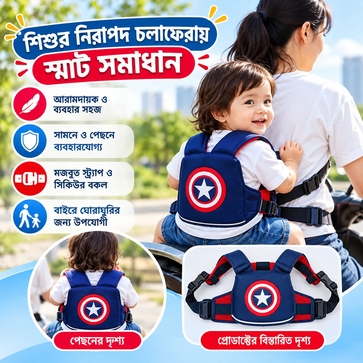 Baby Safety Belt For Bike, Baby Safety Belt for Motorcycle, Child Safety Belt, Kids Safety Belt, Adjustable Motorcycle Safety Belt For Children Kids 2
