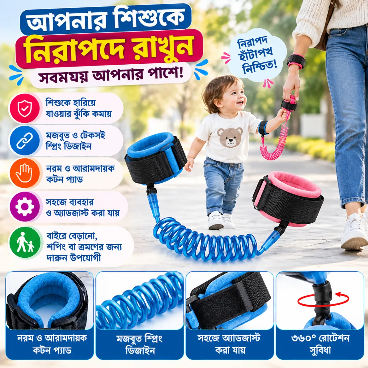 Baby Anti-Lost Wrist Link Safety Harness – Child Safety Wrist Strap for Toddlers & Kids 3