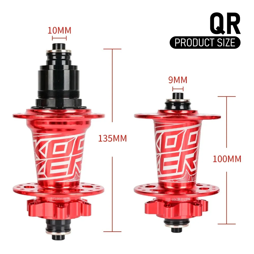 KOOZER XM490 32 Hole Hub Full Aluminum Ultralight MTB Mountain Bike Disc Brake Hub Quick Release qr Front Rear Hub Set Red for Shimano 8 11speed 2