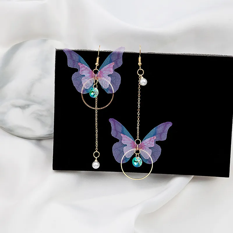 Trendy Korean Fashion Retro Asymmetrical Butterfly Pearl Drop Earrings for Women Simple New Collection Earring for Women/ Ear Ring for Girls Stylish Gift for Wife Birthday Gift Valentine Gift for Girls 2